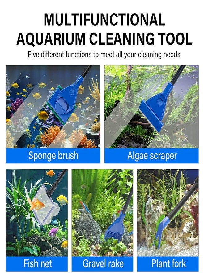 Novique 5 in 1 Fish Tank Cleaner Kit Aquarium Cleaning Tools with 19 Inch Anti-Slip Handle Fish Tank Cleaner with Algae Scraper and Fish Net - Image 2